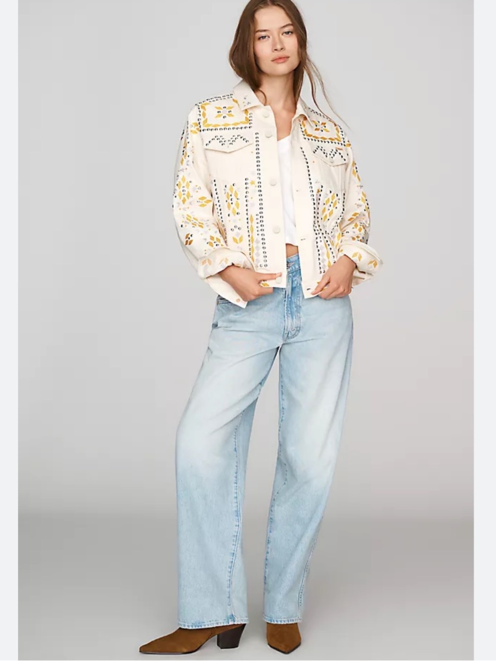 MOTHER The Bruiser Appliquéd Studded Denim Jacket New! - Picture 2 of 16